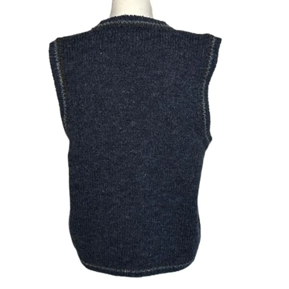 Vintage St Johns Bay Wool Sweater Vest Fair Isle Womens Large Y2k Nordic Blue